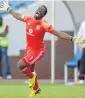  ??  ?? HAPPINESS IS: Orlando Pirates goalkeeper Senzo Meyiwa during yesterday’s match against Platinum Stars