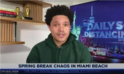  ??  ?? Trevor Noah on maskless spring break parties in Miami Beach: ‘This is what’s gonna happen after Florida’s governor called the state a “freedom oasis”.’ Photograph: YouTube