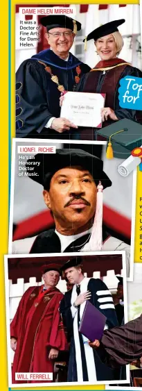  ??  ?? It was a Doctor of Fine Arts for Dame Helen. He’s an Honorary Doctor of Music. LIONEL RICHIE DAME HELEN MIRREN REN