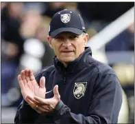  ??  ?? Army Coach Jeff Monken is hoping to beat Navy for the third consecutiv­e season. The Midshipmen won 14 consecutiv­e games in the series with Army winning the last two. AP/HANS PENNINK