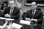  ?? ASSOCIATED PRESS ?? IN THIS SEPT. 17, 2018, FILE PHOTO, President Donald Trump and Labor Secretary Alexander Acosta listen during a meeting in the Roosevelt Room of the White House in Washington.