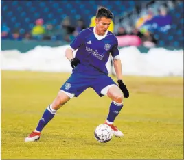  ?? David Calvert ?? Reno 1868 FC Reno forward Danny Musovski, a former standout at UNLV, says he’s looking forward to being a part of the Las Vegas-reno soccer rivalry.