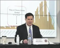  ?? PHOTO BY HOWARD FISCHER/CAPITOL MEDIA SERVICES ?? GOV. DOUG DUCEY DISCUSSES the trends in COVID-19 infections Thursday as he extends his order barring evictions of those affected by the pandemic.