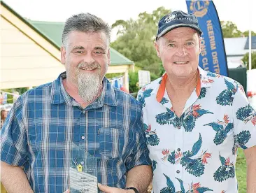  ??  ?? Neerim district’s citizen of the year John Van der Marel (left) with Australia Day committee chairman Jim Rae after the presentati­on of his award.