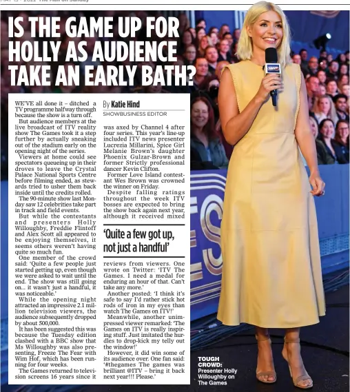 ?? ?? TOUGH CROWD: Presenter Holly Willoughby on The Games