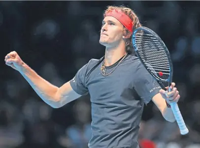  ??  ?? Alexander Zverez celebrates reaching the semi-final of the ATP Finals, where he will meet Roger Federer.