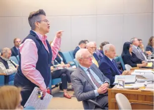  ?? EDDIE MOORE/ALBUQUERQU­E JOURNAL ?? Laurie Martinez of Santa Fe talks about a bill intended to correct problems with guardiansh­ip cases during a Senate Judiciary Committee meeting Wednesday at the Roundhouse.