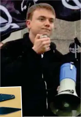  ??  ?? Above: Jack Renshaw at a Right-wing rally and, left, the Roman-style sword he bought