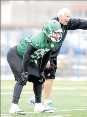  ?? BRYAN SCHLOSSER/ Regina Leader-post ?? After rumours prior to the Grey Cup game last month, Saskatchew­an Roughrider­s assistant
coach Alex Smith, with Shomari Williams was officially let go Wednesday after 16 years.