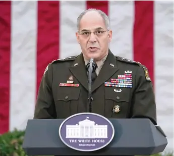  ?? EVAN VUCCI/ AP ?? Army Gen. Gustave Perna speaks last month during an event at the White House.