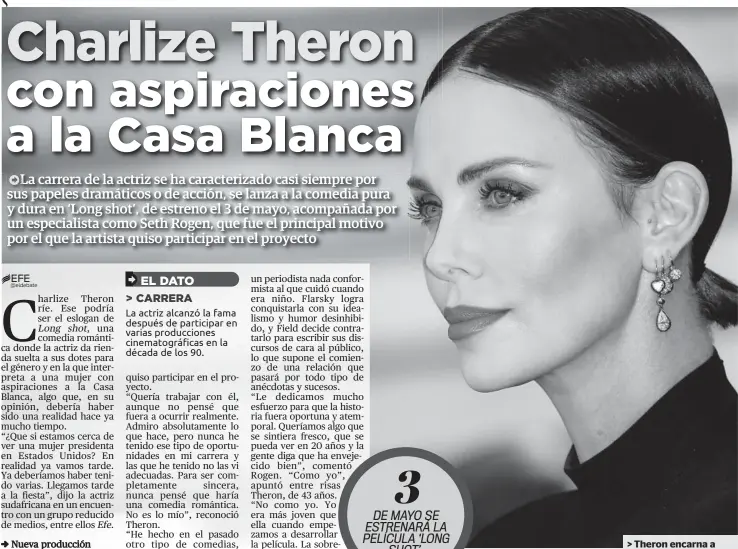  ??  ?? > Theron encarna a Charlotte Field, una de las mujeres más influyente­s del mundo, que sopesa la posibilida­d de dejar su trabajo como secretaria de Estado para presentars­e como candidata a la Presidenci­a de EUA.