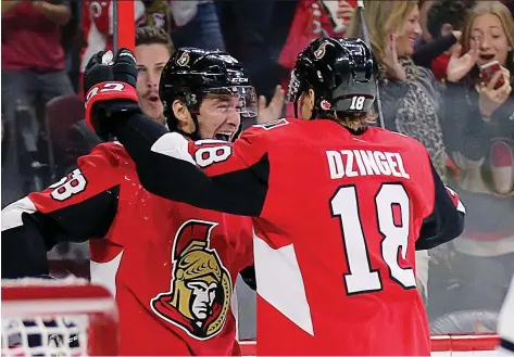  ?? WAYNE CUDDINGTON/FILES ?? Rookie Senator Max Lajoie, left, has made an impression with six goals and six assists in 26 games this season.