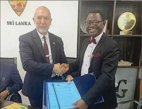  ??  ?? The Vice Chancellor, First Technical University, Ibadan, Professor Ayobami Salami, and Dr. Serhat Akpinar, Chancellor, Girne University, Cyprus, after signing the collaborat­ive agreement between both institutio­ns