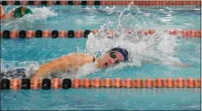  ?? PHOTO BY JIM MAHONEY — MEDIANEWS GROUP/BOSTON HERALD ?? The South sectional 100-yard freestyle was won Saturday in Beverly by Seekonk’s Addison Abreu.