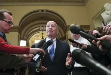  ?? SUSAN WALSH — THE ASSOCIATED PRESS ?? House Ways and Means Committee Chairman Rep. Kevin Brady, R-Texas., speaks to reporters on Capitol Hill in Washington, Friday on the progress of an agreement on a sweeping overhaul of the nation’s tax laws.