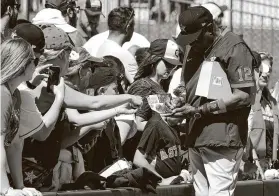  ?? Karen Warren / Staff photograph­er ?? The Astros have started ticket pre-sales for Grapefruit League games this spring. Tickets will be sold in pods ranging from one to six seats.