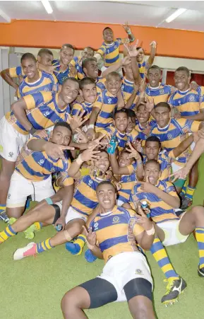  ?? Photo: Ronald Kumar ?? Ratu Kadavulevu School Under-16 side celebrate their win at the ANZ Stadium, Suva on August 4, 2018.