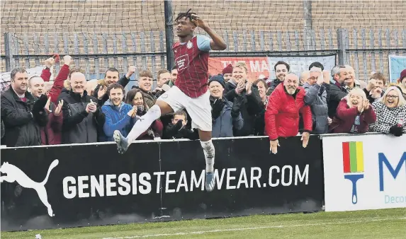 ??  ?? Former Sunderland youngster
Bali Mumba celebrates scoring for
South Shields against FC United of Manchester, on March 14, 2020.