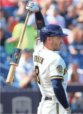  ?? ROY DABNER / FOR THE JOURNAL SENTINEL ?? Brewers outfielder/first baseman Ryan Braun was easing into action in the Cactus League when shoulder discomfort limiting his throwing. He played last weekend, but as the designated hitter.