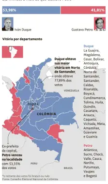  ??  ?? Iván Duque recebeu 10,3 milhões de votos no 2º turno*, 2,2 milhões a mais do que Gustavo Petro