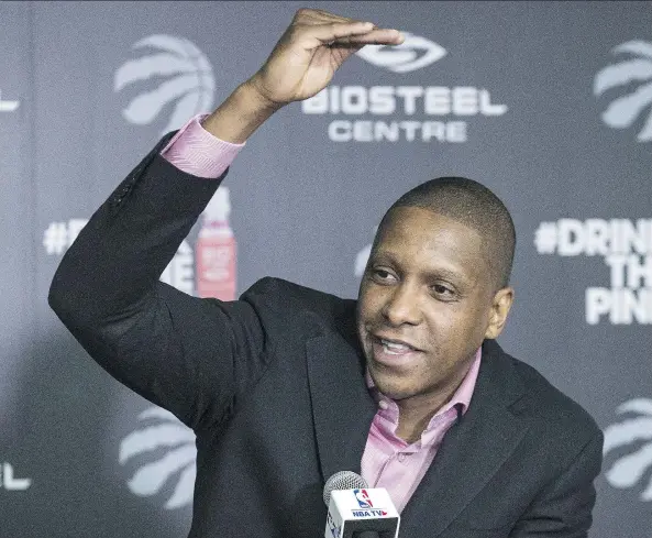  ?? CRAIG ROBERTSON ?? Toronto Raptors team president Masai Ujiri, seen speaking at his year-end press conference at the Biosteel Centre in Toronto on Tuesday, says what the team has been doing during his tenure “has not worked, and I have to look at that … we’ve tried it...