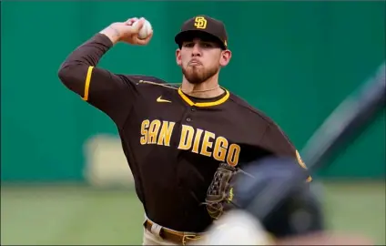  ?? AP Photo/Gene J. Puskar ?? San Diego Padres starting pitcher Joe Musgrove delivers during the first inning of the team’s baseball game against the Pittsburgh Pirates in Pittsburgh, on Wednesday.