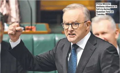  ?? ?? Prime Minister Anthony Albanese in full cry during Question Time on Tuesday.