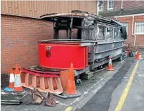  ?? MARTIN PETCH ?? No. 57 is pictured on December 16, 2021, the day its railings and replica stairs were transporte­d to Solent Sky Museum, which will be the tram’s new home.