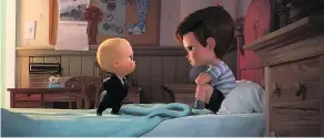  ?? DREAMWORKS ANIMATION ?? Boss Baby (voiced by Alec Baldwin) tries to convince Tim (voiced by Miles Bakshi) that they must co-operate in The Boss Baby.