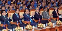  ?? AP ?? Thongloun Sisoulith, Hun Sen and Nguyen Xuan Phuc, Prime Ministers of Laos, Cambodia and Vietnam; Foreign Minister of China Wang Yi; Vice-President of Myanmar Henry Van Thio; and Asian Developmen­t Bank President Takehiko Nakao; at the Greater Mekong...