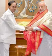  ??  ?? Telangana state Chief Minister K. Chandrasek­har Rao meets Prime Minister Narendra Modi in New Delhi.