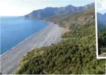  ??  ?? Vue plongeante depuis Nonza Nonza, au pied du Cap Corse, et autre route spectacula­ire de l’intérieur.