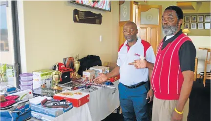  ?? Pictures: JON HOUZET ?? THANKS TO OUR SPONSORS: Nemato Golf Club chairman Mzwandile Mgweba, left, and president George Mbomboyi show off the array of prizes for their tournament held at the Royal Port Alfred Golf Club on Sunday. Veteran Mbomboyi was unable to play himself...
