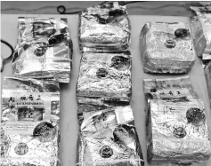  ??  ?? Photo shows confiscate­d Syabu (methamphet­amine) in Chinese tea packets. — Bernama photo