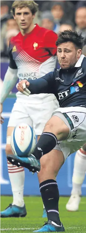  ?? Getty Images. ?? Ali Price in action at the Stade de France after coming on for the injured Greig Laidlaw.