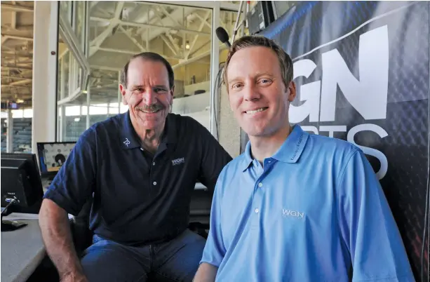  ?? SUN-TIMES ?? Kasper (right) with former Cubs analyst Bob Brenly in the TV booth at Wrigley Field in 2012. It was Brenly’s last season with the team.