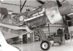  ??  ?? The Champlin Museum’s uncowled Focke-Wulf shows the size of the Jumo 213A engine. Note the massive mount that was designed to keep it securely attached to the airframe during high-G combat maneuvers.