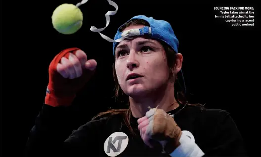  ?? Photo: ACTION IMAGES/ANDREW COULDRIDGE ?? BOUNCING BACK FOR MORE: Taylor takes aim at the tennis ball attached to her cap during a recent public workout