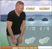  ??  ?? CAUSING A STINK: Szilard Horvath used sound effects to make it look like he was breaking wind to illustrate gusty conditions. He was fired when TV station bosses failed to see the funny side.