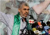  ?? AP file ?? Yehiya Sinwar addresses a rally in Khan Younis, southern Gaza Strip. —