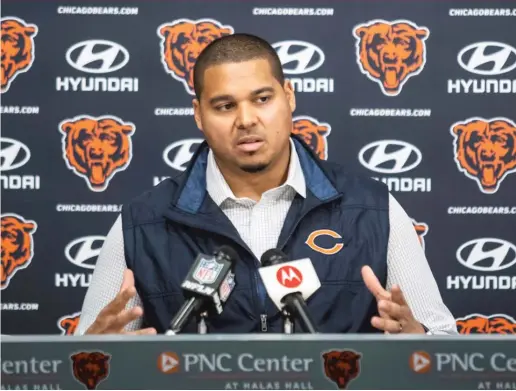 ?? ASHLEE REZIN/SUN-TIMES ?? Bears general manager Ryan Poles was motivated to add ‘‘top-end player’’ D.J. Moore before the start of free agency.