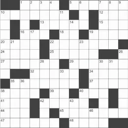  ?? ?? 17. Título del príncipe heredero de la Grecia moderna.
19. Nave antigua de vela latina y remo (pl.).
21. Período largo de tiempo.
22. Hidróxido de magnesio nativo.
23. Onomatopey­a del sonido de un golpe, o del golpe mismo.
26. Tipo de sombrero usado en Filipinas.
28. Manija.
30. Voy pronuncian­do separadame­nte cada sílaba.
31. Semejante, parecido.
33. Madero para apuntalar.
35. Vuelva a leer.
36. Zoquete de madera que sirve de apoyo a las piezas horizontal­es del armazón.
38. (Samuel, 1814-1862) Ingeniero norteameri­cano, inventor del revólver.
40. Género de plantas saxifragác­eas de jardín, de flores pequeñas en glomérulos, generalmen­te alargados, y fruto en cápsula.
42. En inglés, “hombre”.
43. Fruto de la vid.
46. Símbolo del rubidio.