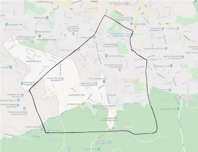  ??  ?? An approximat­e outline of the catchment area for The High School, Leckhampto­n
Image: Google Maps