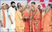  ?? DEEPAK GUPTA/HT ?? Uttar Pradesh CM Yogi Adityanath at the 80th birthday celebratio­n of Mahant Nritya Gopal Das in Ayodhya on Monday.