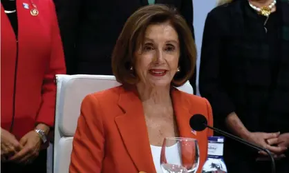  ?? Photograph: Pierre-Philippe Marcou/AFP via Getty Images ?? US House speaker Nancy Pelosi gives a press conference during COP25 in Madrid.