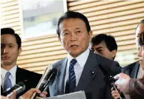  ?? PICTURE: AFP ?? Japan Finance Minister Taro Aso taking pay cut over scandal.