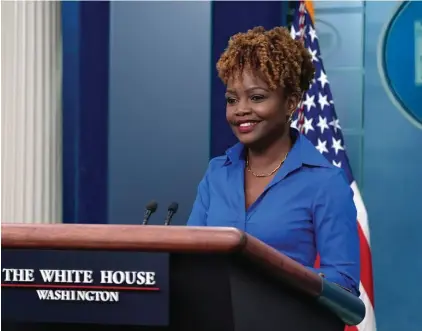  ?? ?? White House press secretary Karine Jean-Pierre speaks during the daily briefing at the White House in Washington, Tuesday, May 2, 2023. Photo: AP/Susan Walsh.