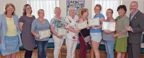  ??  ?? Elizabeth O’Brien, co-ordinator at Wicklow Primary Healthcare Project; Sian Crowley, National Education Worker at National Traveller MABS; Margaret Moorehouse, Bridget Griffin, Sheila Kavanagh, Mary O’Brien, Sally Connors, Bridget O’Connor, Anne Dixon...