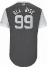 ?? MLB ?? Yankees star Aaron Judge’s jersey for the Players Weekend, Aug. 25-27.