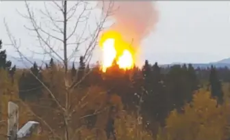  ?? JEFF MILLER/ FILES ?? A ruptured Enbridge pipeline sparked a massive fire near Prince George on Oct. 9, 2018.